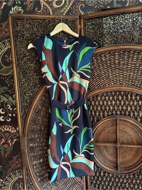 Ted Baker London Botanical Print Belted Sheath Dress Size 1 UK Size 4 US
